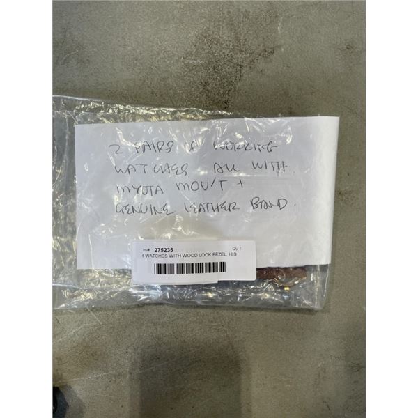 4 WATCHES WITH WOOD LOOK BEZEL, HIS AND HERS, WORKING