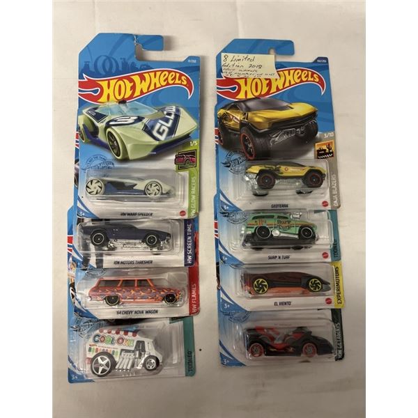 8 LIMITED EDITION 2018 HOT WHEELS ALL NUMBERED OUT OF 5 OR 10