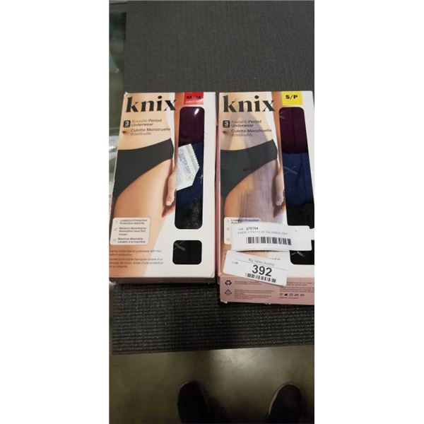 4 NEW 3 PACKS OF REUSABLE KNIX UNDERWEAR, ASSORTED SIZE