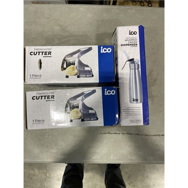 2 ICO FRENCH FRY CUTTERS AND WHIPPED CREAM DISPENSER