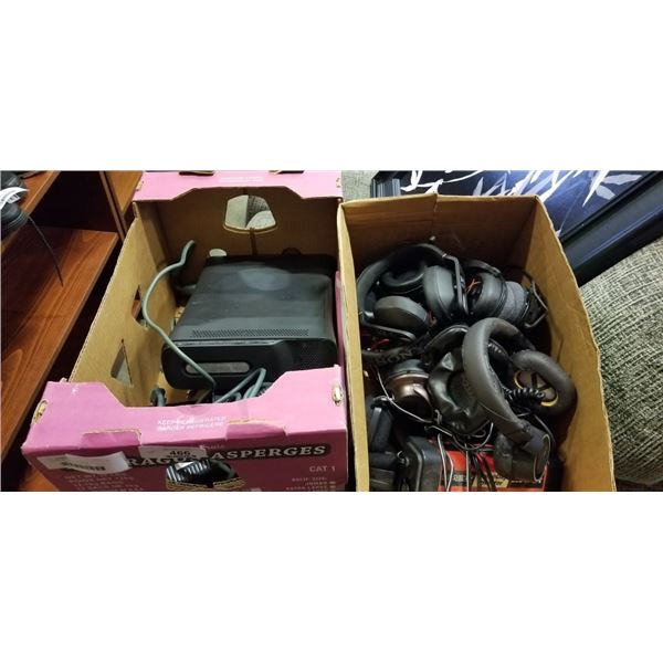 2 BOXES W/ XBOX CONSOLE, CONTROLLERS, HEADPHONES, ETC