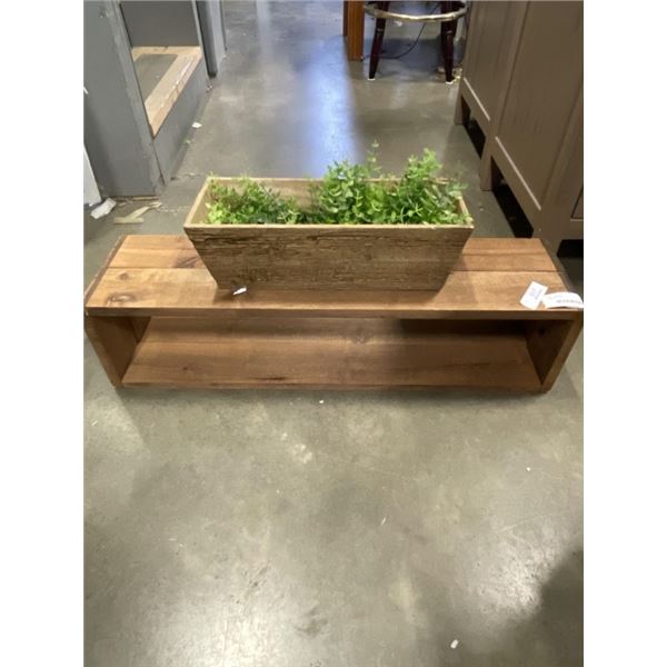 2 RUSTIC WALL SHEKLVES AND PLANTER WITH FAUX PLANTS