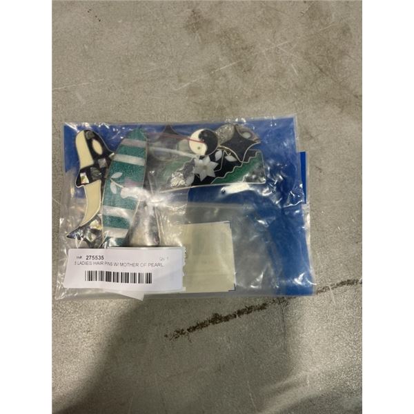 5 LADIES HAIR PINS W/ MOTHER OF PEARL INLAID