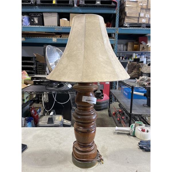 WOOD BASE TABLE LAMP - APPROX 30 INCHES TALL