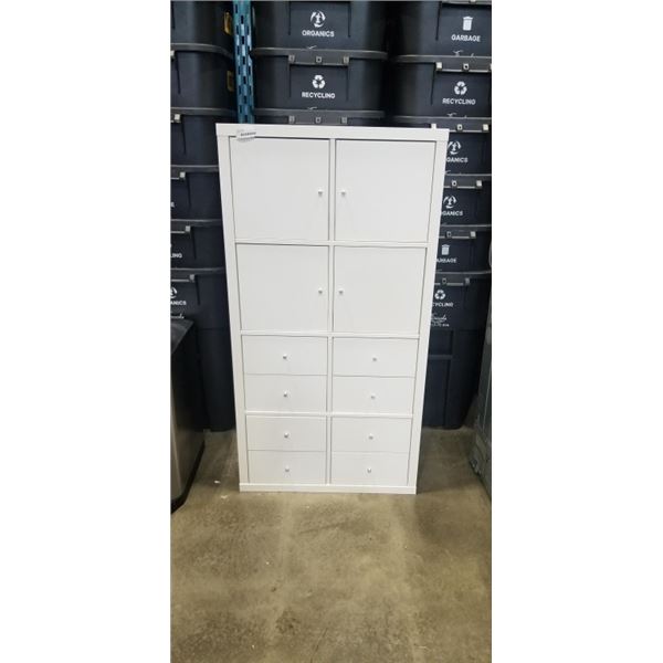 WHITE 8 CUBICLE STORAGE UNBIT WITH DRAWERS AND DOORS