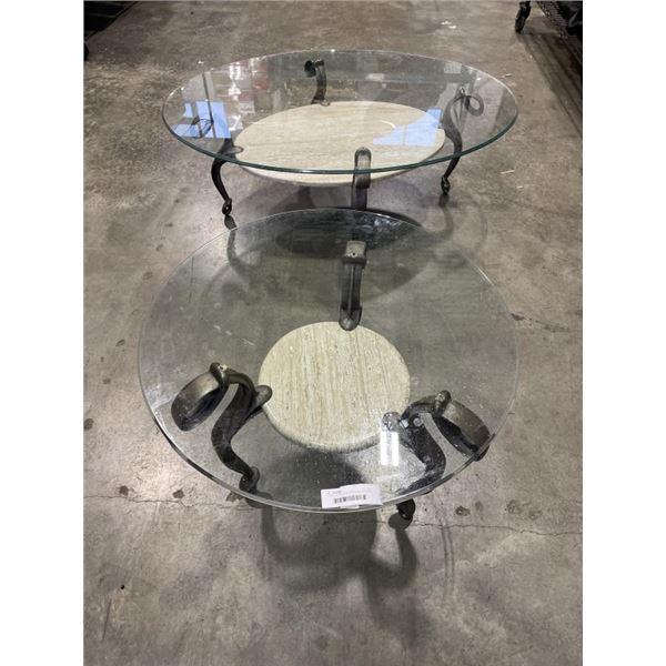 2 PIECE GLASS OP COFFEE AND END TABLE SET