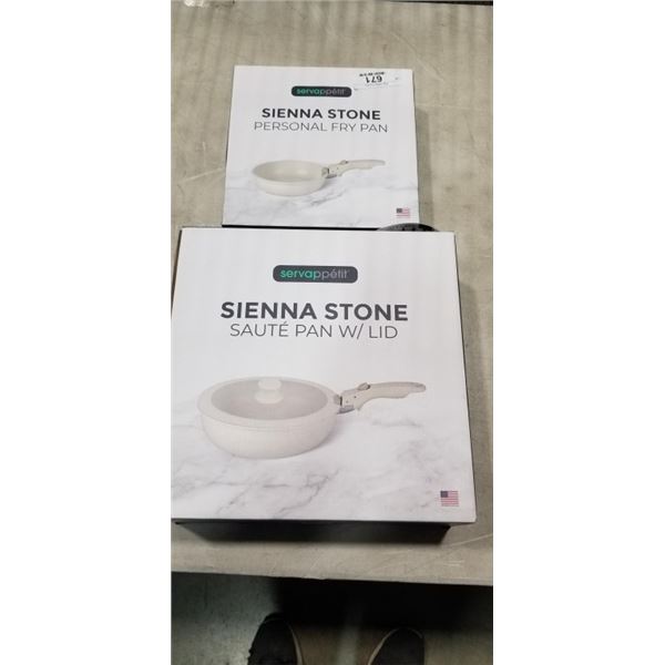 NEW SIENNA STONE SAUTE PAN WITH LID AND PERSONAL FRY PAN