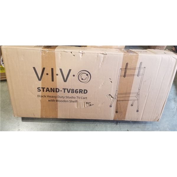 VIVO BLACK HEAVY DUTY STUDIO TV CART WITH WOODEN SHELF