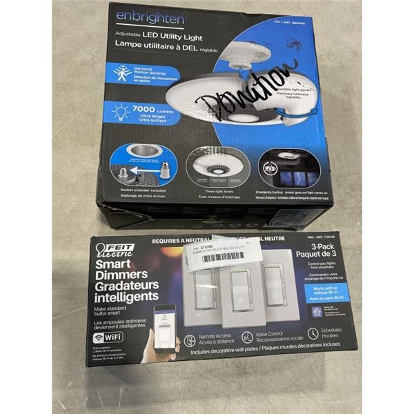 ENBRIGHTEN ADJUSTABLE LED UTILITY LIGHT AND FEIT PACK OF SMART DIMMERS