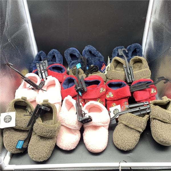 LOT OF NEW CHILD SIZE SLIPPERS AND FOOTWEAR