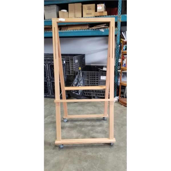 LARGE ROLLING GALLERY EASEL, DOUBLE SIDED, 78 INCH TALL 36 INCH WIDE