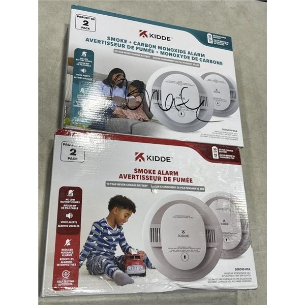 KIDDE SMOKE + CARBON MONOXIDE ALARM 2 PACK AND 2 PACK OF KIDDE SMOKE ALRAMS