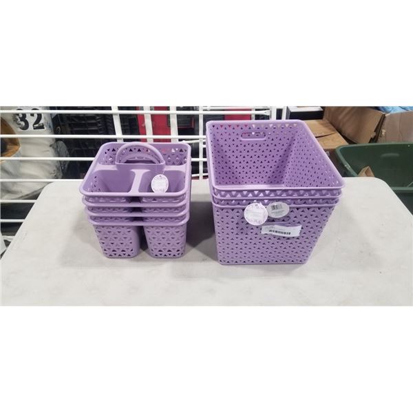 5 PURPLE PLASTIC BASKETS