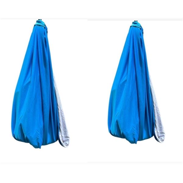 2 NEW REVERSIBLE HANGING FABRIC CHAIRS PINK /GREY AND BLUE/GREY SUPPORTS UP TO 200 LB