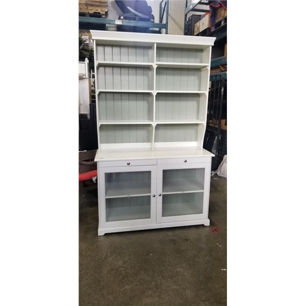 WHITE IKEA SERVING CABINET WITH HUTCH DISPLAY TOP