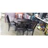 Image 1 : DARK FINISH PEDESTAL DINING TABLE WITH EXTENSION AND 6 LEATHER SEAT CHAIRS, GOOD CONDITION