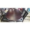 Image 5 : DARK FINISH PEDESTAL DINING TABLE WITH EXTENSION AND 6 LEATHER SEAT CHAIRS, GOOD CONDITION