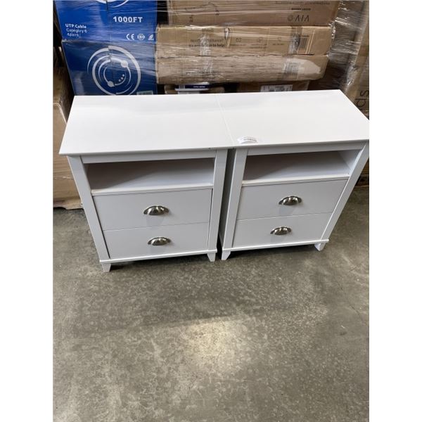 PAIR OF WHITE 2 DRAWER END TABLES