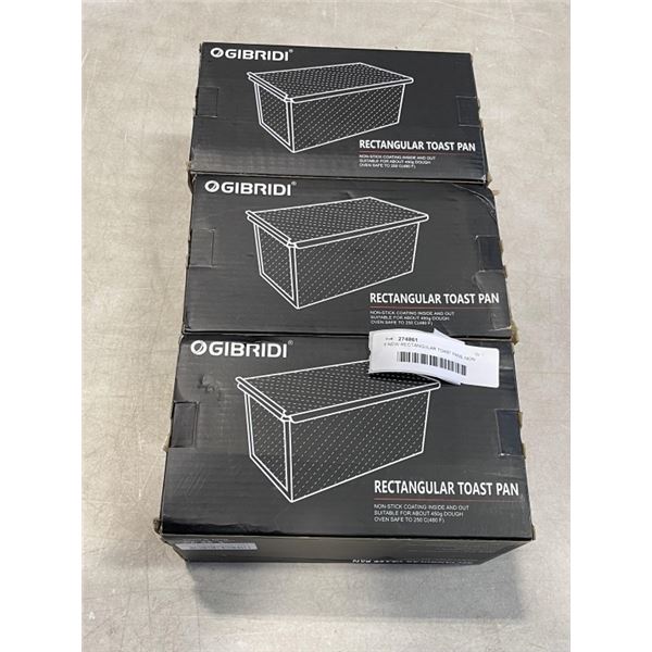 3 NEW RECTANGULAR TOAST PANS, NON STICK 450G