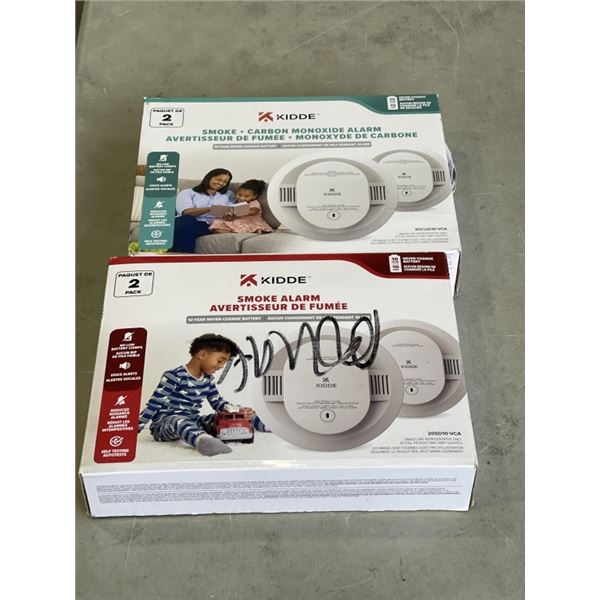 KIDDE SMOKE + CARBON MONOXIDE ALARM 2 PACK AND 2 PACK OF KIDDE SMOKE ALRAMS