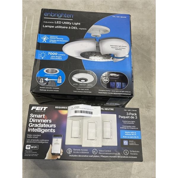 ENBRIGHTEN ADJUSTABLE LED UTILITY LIGHT AND FEIT PACK OF SMART DIMMERS
