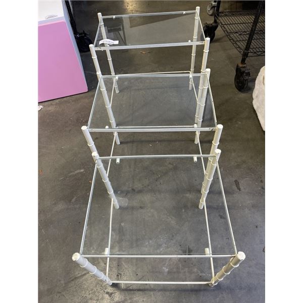 VINTAGE 3PC NESTING GLASS TOP TABLE SET