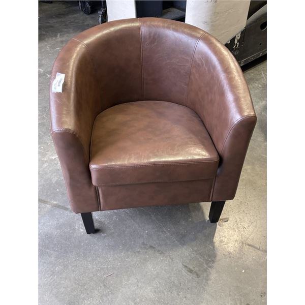 BROWN LEATHER TUB CHAIR
