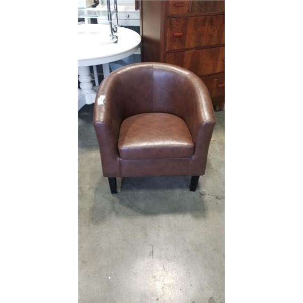 BROWN LEATHER TUB CHAIR