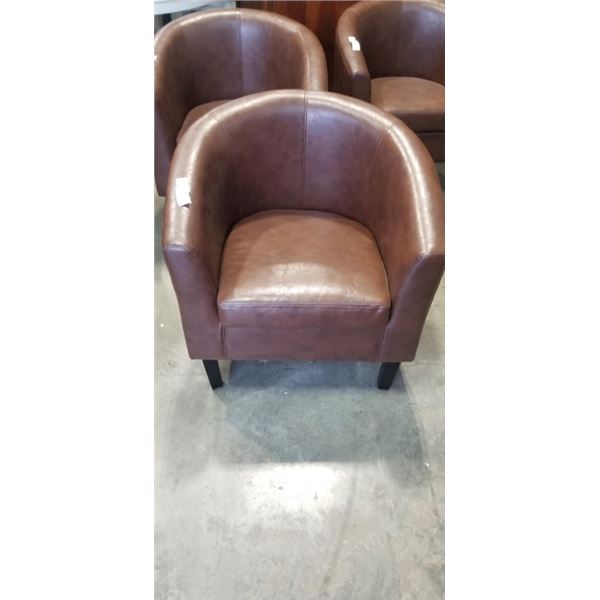 BROWN LEATHER TUB CHAIR