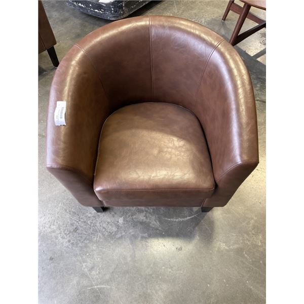 BROWN LEATHER TUB CHAIR