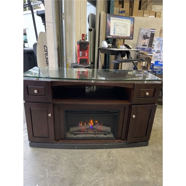 ELECTRIC HEAT AND FLAME LIGHT UPO FIREPLACE CONSOLE WITH GLASS TOP, WORKING