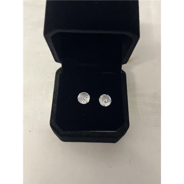 NEW PLATINUM PLATED 2.0CT EACH SIMULATED DIAMOND (CZ) STUD EARRINGS