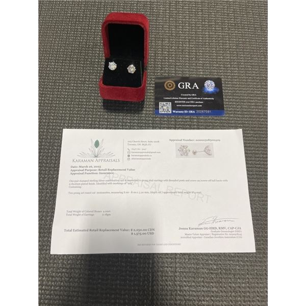 4.00 CT TW GRA CERTIFIED ROUND BRILLIANT CUT MOISSANITE STONES VVS D COLOR SET IN 6 CLAW FILAGREE BA