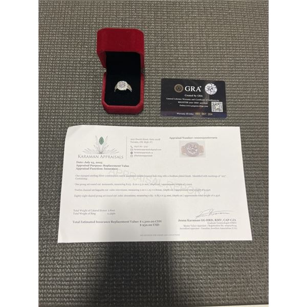 2.00 CT GRA CERTIFIED ROUND BRILLIANT CUT MOISSANITE STONE VVS D COLOR WITH 12 CHANNEL SET BAGUETTE 