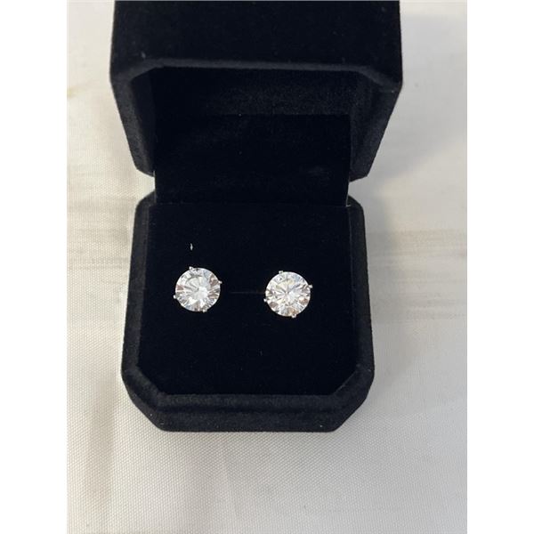 NEW PLATINUM PLATED 3.0CT EACH SIMULATED DIAMOND (CZ) STUD EARRINGS