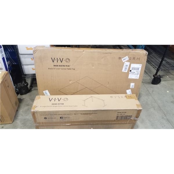VIVO BLACK 75X63 INCH ELECTRIC SIT TO STAND CORNER DESK WITH BLACK ELECTRIC SINGLE MOTOR DESK FRAME