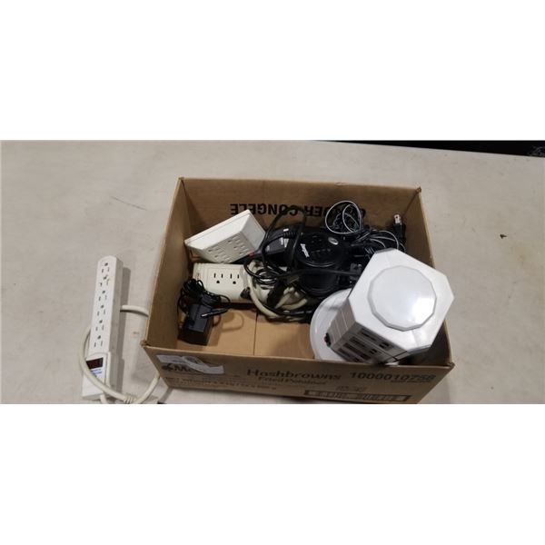 BOX OF OUTLET CORDS AND ADAPTERS