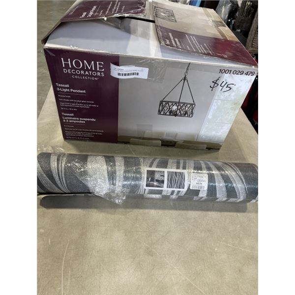 ROLL OF WALL PAPER AND TESSALI 3 LIGHT PENDANT LIGHT