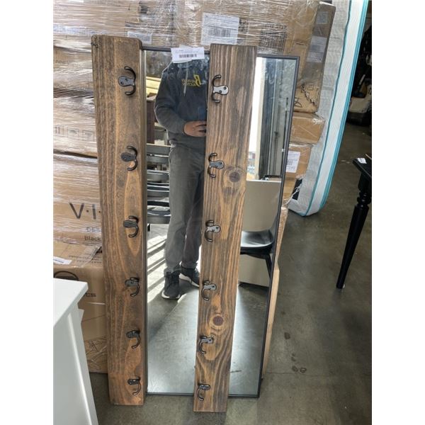 2 RUSTIC COAT RACK 48 INCH LONG AND BLACK FRAMED MIRROR 48 X 22