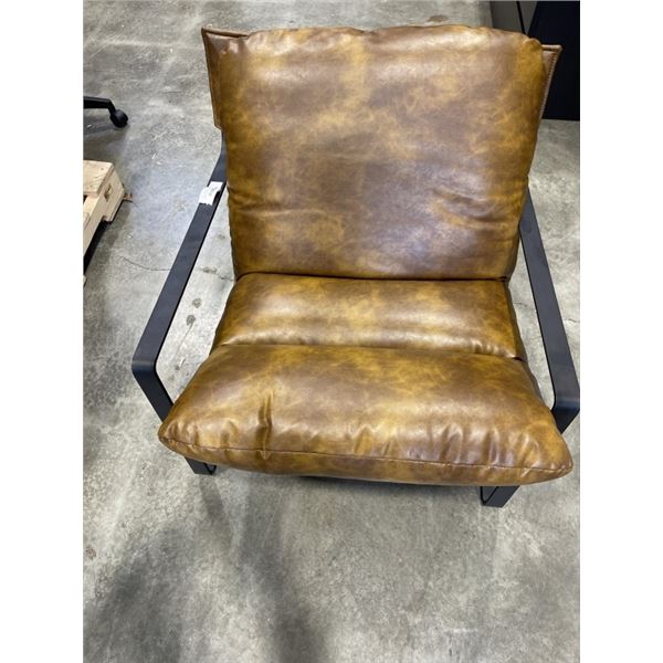 MODERN LEATHER SLING AND METAL ACCENT CHAIR