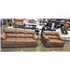Image 1 : BROWN LEATHER SOFA AND LOVE SEAT