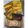 Image 1 : SEALED BAGS OF ANIMAL CRACKERS, VILLAGE HOT CHOCOLATES, 4 BOXE SOF QUAKER OATS AND PORK BITES