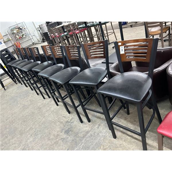 9--Contemporary Black Wood Back Bar Stools - 9 X $