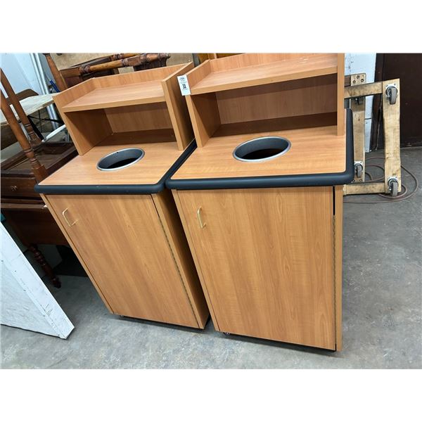 Oak Mica Trash Can Cabinet - Pair