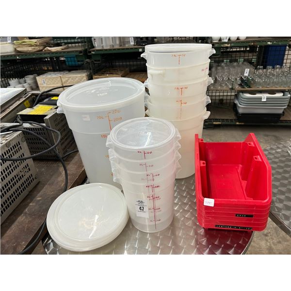 Measuring Bins w/Some Lids, Red Storage Bins