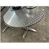Image 3 : 5-Brushed Metal Patio Pedestal Round Dining Table - 5 X $