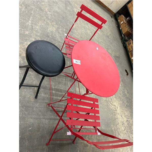 Red Folding 2 Top Bistro Table w/2 Chairs/Black Stool