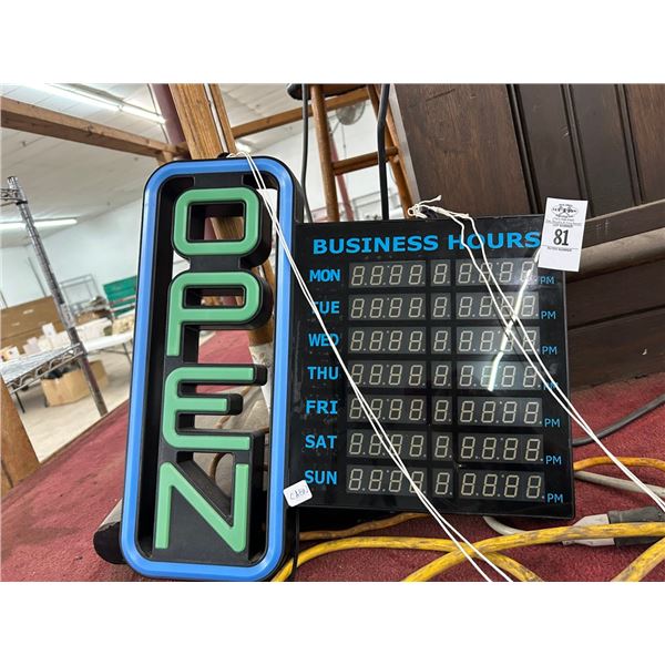 Lighted Open Sign w/Business Hours - No Shipping