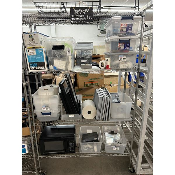 M/W Oven, Food Service Film, Portion Cups, Bins/Supplies on Cart