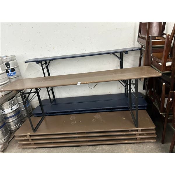 5-Slim 8' Folding Dining Table w/2 Benches Set - 5 X $